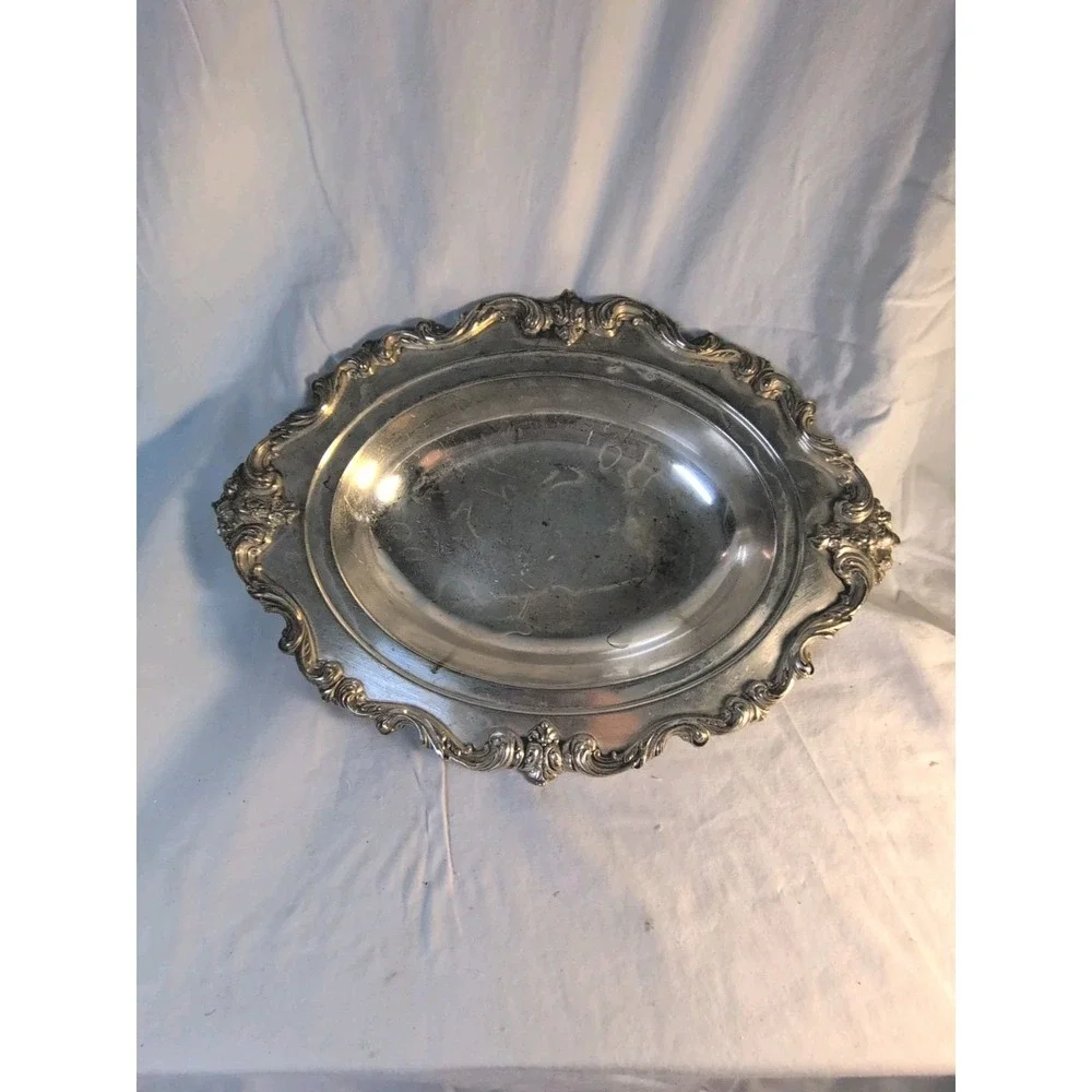 Vintage EGW&S Silverplate Serving Tray Ornate Scroll Edge 13